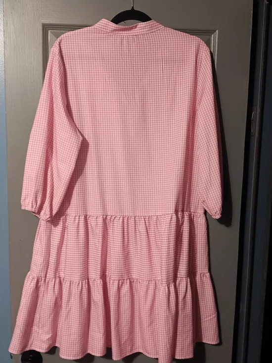 Women Pink Gingham Button-Front Tiered Dress - Picture 5 of 7